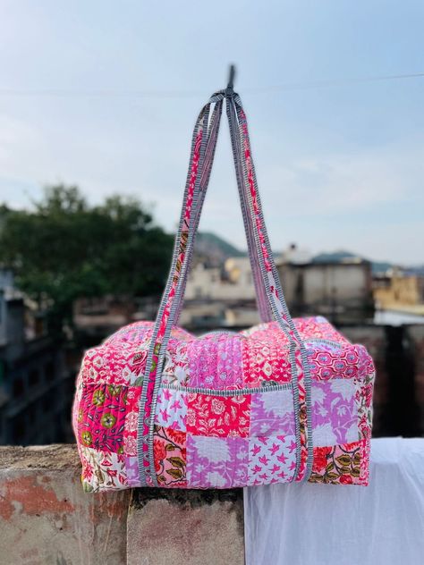 "Cotton Quilted block print Assorted Patches weekend bags 100% cotton fabric SIZE: medium : 16\" x 8\" x 8 \" large : 18\" x 9\" x 9 Big Size :20\" x 10\" x 10\" If You Want Bigger Size  We Have  the bags feature two pockets each on the outside :Color : Assorted & We Have More Color please Send me massage  : Quilted Padding great for weekend getaways, beach trips and as carry on bags while travelling Ask me for custom orders, personalized pouches or wholesale CARE: Machine wash separately in col Carry On Bags, Hand Luggage Bag, Weekend Duffle Bag, Large Toiletry Bag, Personalized Pouch, Weekend Bags, Overnight Travel Bag, Weekend Travel Bags, Sac Week End