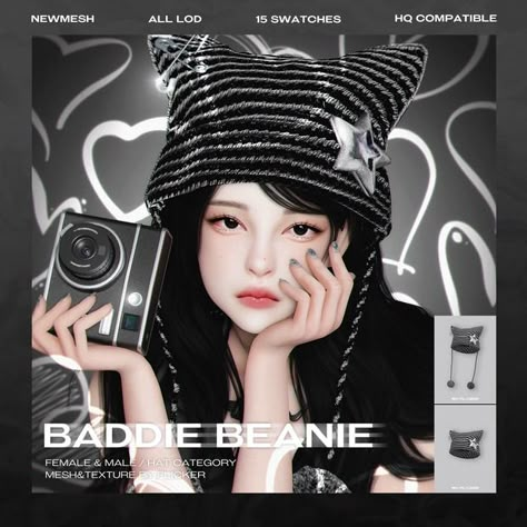 [IN-GAME Ver.] BADDIE BEANIE | Patreon Ts4 Beanie Cc, Sims Hat Cc, Hat Cc Sims 4, Baddie Beanie, Sims 4 Beanie Cc, Sims 4 Cc Beanie, Sims 4 Hat Cc, Sims 4 Cc Hats, Pretty Sims