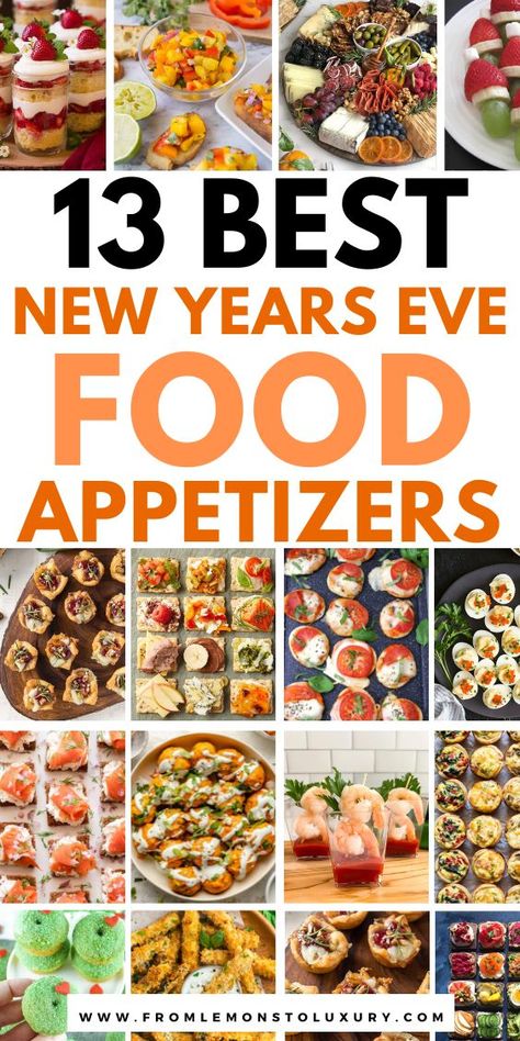 Appetizer For New Years Eve Party, Fancy New Years Appetizers, New Year’s Eve Apps, New Year’s Eve Buffet, Luxurious Appetizers, New Year’s Eve Charcuterie, New Year’s Eve Finger Foods, New Year Appetizers Parties Food, Healthy New Years Eve Recipes