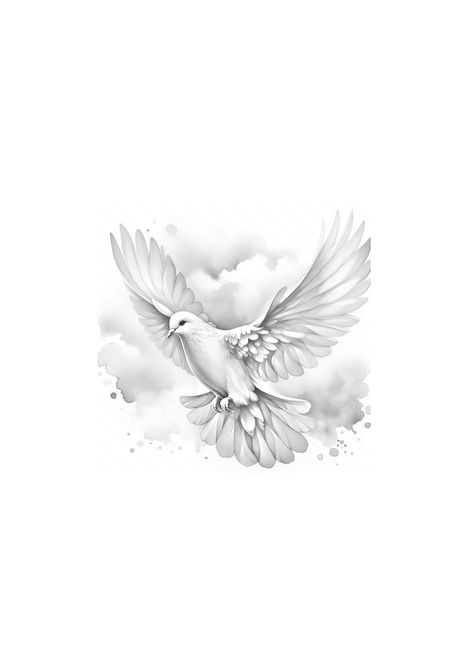 Bird In Clouds Tattoo, Bird Tattoo Dove, White Dove Tattoo Design, Two Dove Tattoo Design For Women, Dove Tattoo Design Drawing, Angel Bird Tattoo, Dove Memorial Tattoo, 2 Doves Tattoo, Dove Outline Tattoo