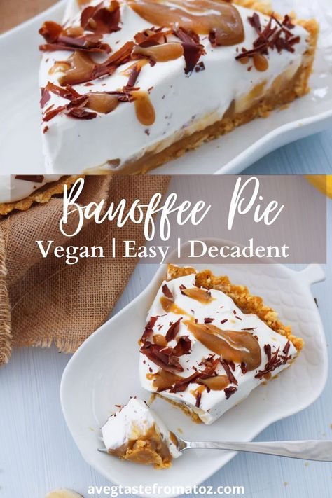 Vegan Banoffee Pie Recipe, Vegan Banana Pie, Vegan Banoffee, Vegan Banoffee Pie, Banoffee Pie Recipe, Vegan Dessert Bars, Vegan Baking Recipes, Easy Vegan Dessert, Vegan Pie