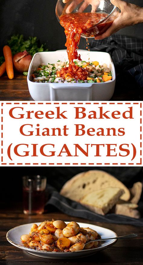 Greek baked giant beans (Gigandes) Greek Giant Beans, Greek Giant Beans Recipe, Giant Beans Recipe, Gigantes Plaki, Giant Beans, Greek Meatballs Recipe, Unprocessed Recipes, Meatless Mains, Potassium Foods