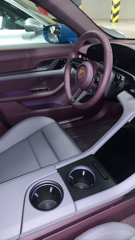 Porche Taycan Pink, Pink Convertible Porsche, Lilac Porsche, Pink Porsche Cayenne, Porche Car Aesthetic, Pink Porsche Taycan, Porsche Macan Aesthetic, Porsche Taycan Interior, Porsche Panamera Aesthetic