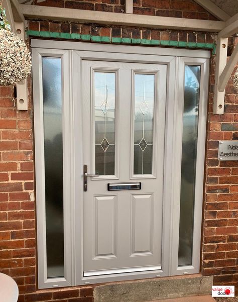 Narrow Front Doors, Front Door And Side Panel, Front Door With Glass Side Panels, Composite Doors Uk, 1930s Front Door With Side Panels, Uk Front Door, Composite Doors With Side Panels, Side Door Ideas, Front Door Side Panels