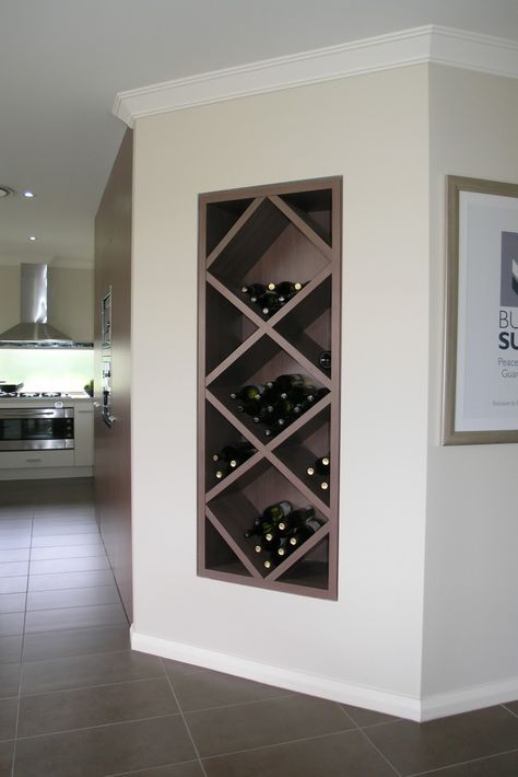 Built in wine nook - perfect for dining room/kitchen wall, eliminates need for wine storage in sideboard/buffet Wine Nook, Built In Wine Rack, Study Nook, 아파트 인테리어, Wine Room, Style At Home, Basement Remodeling, Wine Storage, Design Case