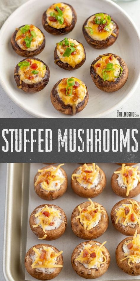 Bacon Cheddar Stuffed Mushrooms, Stuffed Mushrooms On The Grill, Filled Mushrooms Recipe, Bbq Stuffed Mushrooms, Grilled Stuffed Portabella Mushrooms, Easy Stuffed Mushrooms With Cream Cheese, Appertiser Ideas Easy, Bacon Cheese Stuffed Mushrooms, Filled Mushrooms