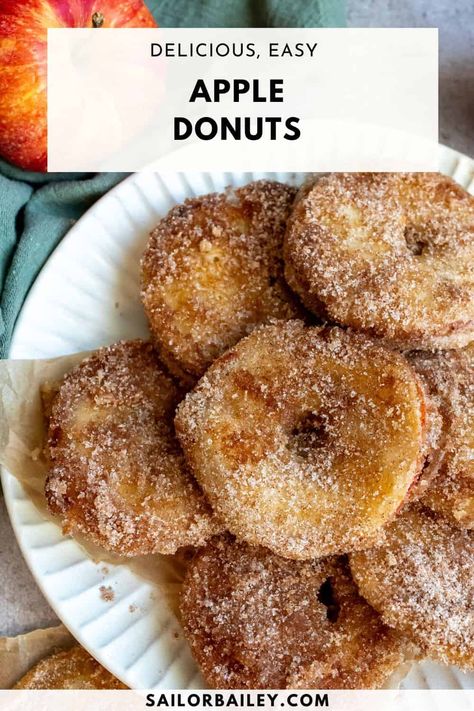 These apple donuts are crunchy and packed with a cinnamon sugar flavor, perfect for a cozy fall breakfast or dessert. via @sailor_bailey Apple Doughnuts Baked, Apple Donuts Healthy, Apple Donuts Baked, Apple Doughnut Recipe, Apple Donuts Recipe, Apple Donut, Apple Waffles, Apple Doughnut, Sailor Bailey