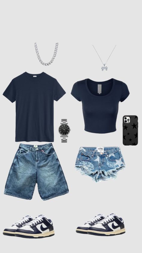 #outfit #vibes #navyblue #couple Bf Gf Outfits, Outfits To Impress Your Boyfriend, Couple Fits Summer, Matching Bf And Gf Outfits, Boyfriend And Girlfriend Outfits, Boyfriend Outfit Ideas, Cute Couple Outfits Matching, Casual Couple Outfits, Cute Couple Matching Outfits