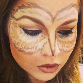 Beauty Wonderland: My Costume is My Face! Feminine Owl Makeup Owl Face Paint, Maquillage Harry Potter, Owl Makeup, Winnie The Pooh Costume, Fox Makeup, Animal Makeup, Owl Costume, High Fashion Makeup, Halloween Costumes Makeup