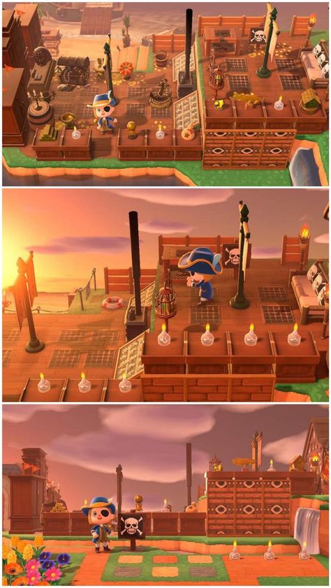 When Gulivarrr gives me a treasure chest, I am required to build a pirate ship! Can't wait to get more pirate items! - Imgur Acnh Shipwreck, Acnh Pirate Design, Acnh Pirate Ship, Animal Crossing Pirate, Acnh Pirate, Build A Pirate Ship, Build A Pirate, Acnh Rooms, Pirate Items