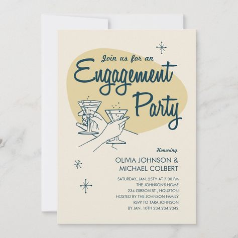 Retro Engagement Party, Vintage Engagement Party, Engagement Cocktail Party, Engagement Party Invites, Cocktail Party Invitations, Fun Engagement Party, Unique Engagement Party, Engagement Party Vintage, Invitations Engagement