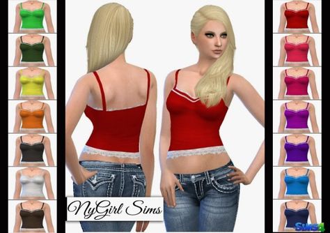 NY Girl Sims: Lace Trim Tank • Sims 4 Downloads Clothing Female, Sims 4 Downloads, Sims 4 Update, Tan Top, Sims 4 Clothing, Sims 4 Cc, Sims 4 Custom Content, Maxis Match, Sims 4 Mods