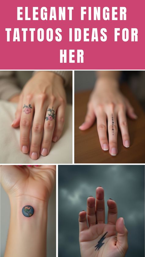 Elegant Finger Tattoos Ideas for Her Finger Tattoo Female, Top Finger Tattoo, Name On Finger Tattoos For Women, Inside Finger Tattoos Words, Flamingo Finger Tattoo, Finger Sparkle Tattoo, Thumb Tattoos For Women Unique, Delicate Finger Tattoo, Finger Cover Up Tattoos For Women