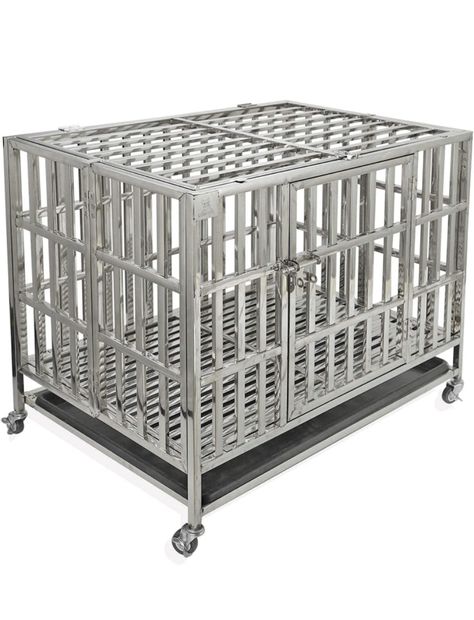 Confote 37” Heavy Duty Stainless Steel Dog Cage Kennel Crate and Playpen for Training Large Dog Indoor Outdoor with Double Doors & Locks Design Included Lockable Wheels Removable Tray Metal Dog Cage, Doors Locks, Small Dog Crate, Heavy Duty Dog Crate, Dog Crate Bed, Puppy Pads Training, Crate Bed, Dog Cage, Wire Dog Crates