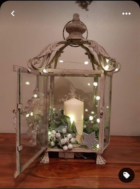 Decorative Lanterns Ideas, French Lantern, Wine Glass Wall, Dekoratívne Vence, Glass Art Ideas, Lantern Ideas, Lantern Centerpieces, Christmas Candle Decorations, Bird Cage Decor