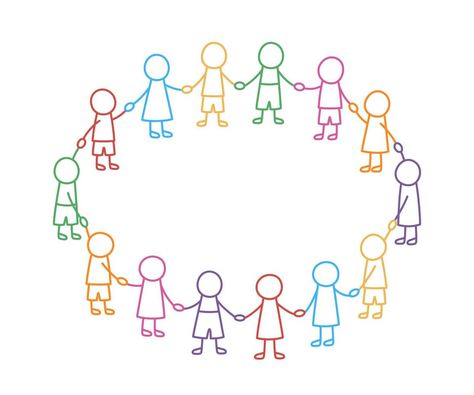 Stick Figures Holding Hands, Holding Hands In A Circle, Hands In A Circle, Men Holding Hands, Drawing Of People, Happy Doodle, Holding Hands Drawing, Linear Illustration, Children Holding Hands