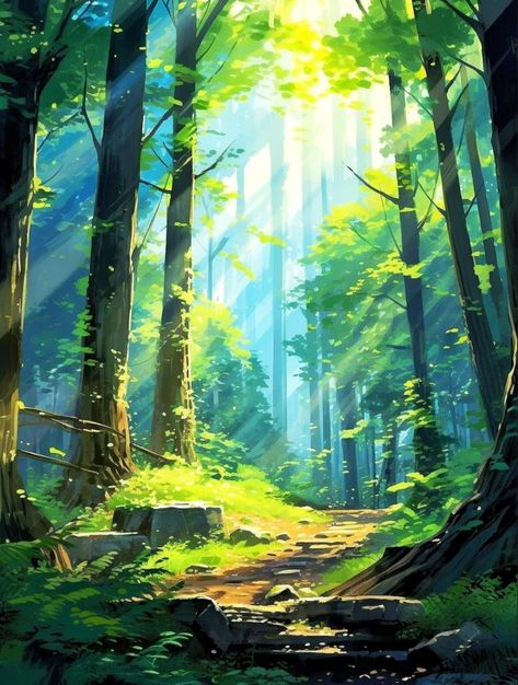 How To Draw Outside Background, Forest Oc Art, Grassy Background Drawing, Bristlefrost Rootspring, Scenery Ideas Drawing, Forest Clearing Drawing, Magic Forest Concept Art, Digital Forest Art, How To Draw Forest Background