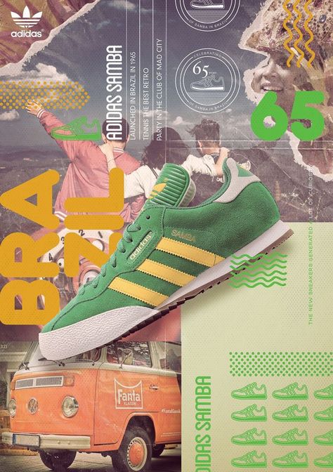 Adidas Advertising Poster, Ads Poster Design Creative Advertising, Vintage Sports Graphic Design, Adidas Poster Design, Adidas Graphic Design, Shoes Poster Design Ideas, Product Poster Design Ideas, Adidas Advertising, Advertising Collage