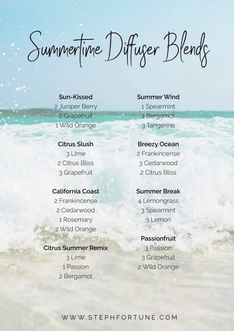 Summer Diffuser Blends, Summer Essential Oils, Doterra Diffuser, Doterra Diffuser Blends, Essential Oil Combinations, Doterra Essential Oils Recipes, Essential Oil Diffuser Blends Recipes, Young Living Essential Oils Recipes, Essential Oil Diffuser Recipes