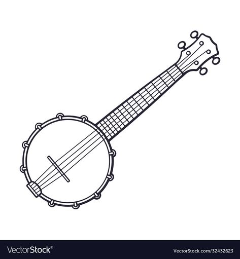 Banjo Sketch, Banjo Drawing, Reunion Favors, Black And White Clipart, Simple Sketches, Cartoon Sketch, Classic Country Music, Procreate Art, Cartoon Sketches