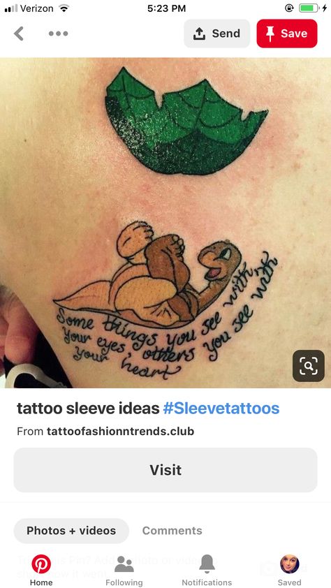 Land Before Time Tattoo, Little Foot Tattoos, Elephant Head Tattoo, Dumbest Tattoos, Disney Sleeve Tattoos, Pride Tattoo, Uv Tattoo, Dragonfly Tattoo Design, Land Before Time