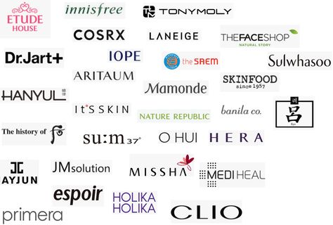 Korea Well-known brand cosmetics Fashion Brand Logo Design, Korean Logo, Logo Design Branding Fashion, Korean Clothing Brands, Korean Makeup Brands, Fashion Brand Logo, Cosmetics Logo, Korean Beauty Brands, Cosmetic Brands