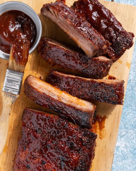 Oven baked St. Louis style ribs on butchers block. St Louis Ribs In Oven, St Louis Ribs Recipe, Saint Louis Ribs, Ribs Recipe Oven, St Louis Ribs, Ribs In Oven, Waffle Cookies, Pork Ham, Ribs Recipe