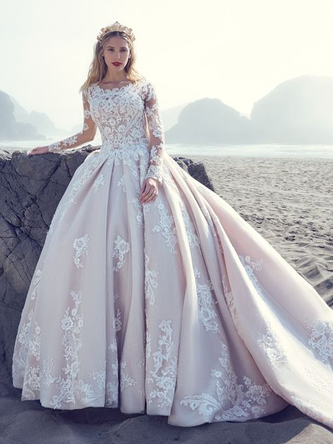 Norvinia Lynette Long Sleeve Regal Ball Gown Wedding Dress | Sottero and Midgley Champagne Gown, Bridal Closet, Nude Gown, Sottero And Midgley Wedding Dresses, Sottero Midgley, Beautiful Ball Gowns, Sottero And Midgley, Ivory Gown, Wedding Dress Guide