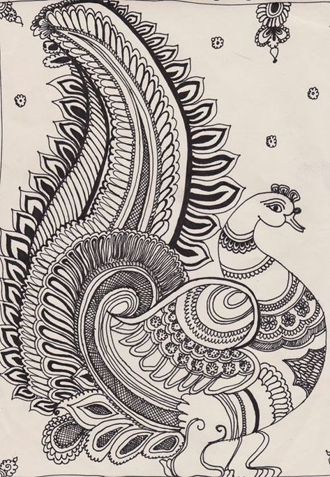 Kamalkari Peacock - Aalekh Kamalkari Painting, Kalamkari Peacock, Peacock Drawing, Ancient Indian Art, Peacock Motif, Kalamkari Painting, Ancient Temple, Kerala Mural Painting, Boho Art Drawings