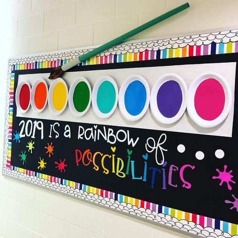 Love this Rainbow of Possibilities bulletin board for back to school! What a colorful and optimistic board for the hallway or classroom! Rainbow Of Possibilities Bulletin Board, Rainbow Of Possibilities, Art Bulletin Boards, Summer Bulletin Boards, School Hallway, Preschool Bulletin, Library Bulletin Boards, Preschool Bulletin Boards, Back To School Bulletin Boards