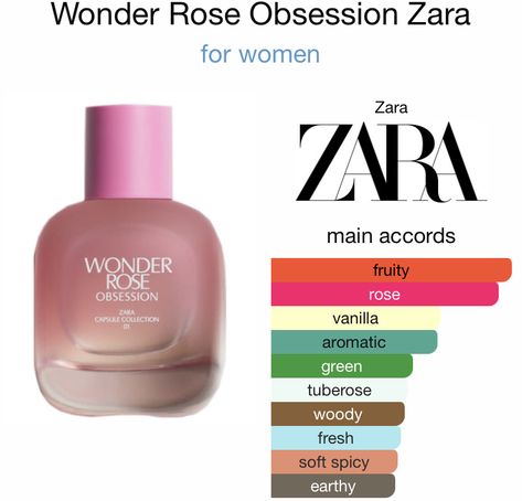 Zara Wonder Rose Perfume, Zara Wonder Rose, Perfume Suggestions, Zara Fragrance, Zara Perfume, Perfume Smells, Delicate Bouquet, Perfume Notes, Makeup And Perfume