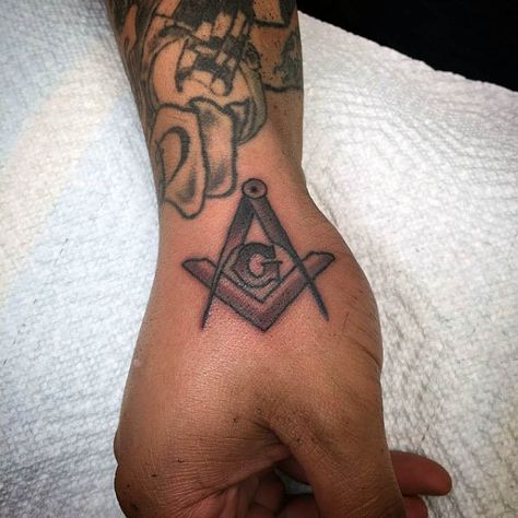 Masonic Symbols Tattoo, Freemasonry Tattoo Design, Free Mason Tattoo, Masonic Tattoos Freemasonry, Freemasonry Tattoo, Irish Flag Tattoo, Hands Meaning, Freemason Tattoo, Mason Tattoo