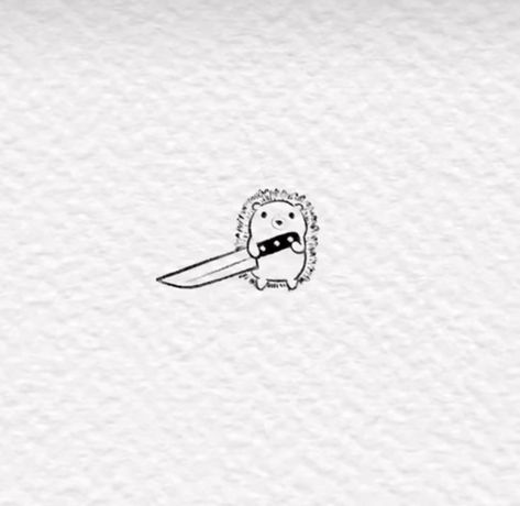 Animals With Knife Drawing, Animal Tattoo Simple, Animals With Knives Tattoos, Three Matching Tattoos Best Friends, Cute Animals With Knives, Animal With Knife Tattoo, Cute Funny Minimalist Tattoo, Funny Animal Tattoos Simple, Groundhog Tattoo