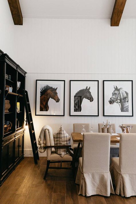 Equestrian Home Aesthetic, Equestrian Dining Room, Modern Equestrian Decor, Modern Equestrian Interior Design, Equestrian Room Ideas, Equestrian Living Room, Equestrian Bedroom Ideas, Horse Decor Living Room Equestrian Style, Equestrian Kitchen