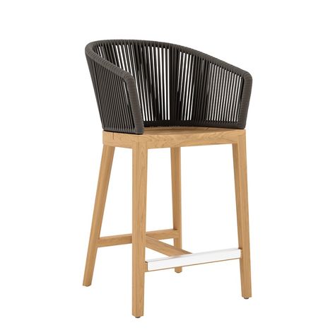 HERON COUNTER STOOL WITH ARMS - JANUS et Cie Janus Et Cie, Natural Walnut, Counter Stool, Counter Stools, Teak, Stainless Steel