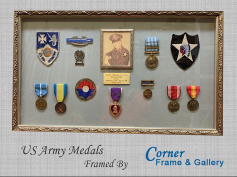 Framed Memorabilia, Army Medals, Medal Displays, Military Memorabilia, Medal Display, Frame Gallery, Family Keepsakes, Gallery Frame, Us Army