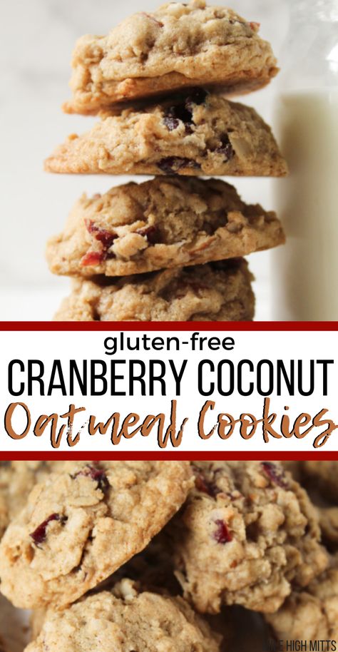 Cranberry Coconut Oatmeal Cookies (gluten-free) Weird Cookies, Coconut Oatmeal Cookies, Gluten Free Oatmeal Cookies, Cranberry Oatmeal, Oatmeal Cookie Recipe, Oatmeal Coconut Cookies, Gf Cookies, Oatmeal Cranberry Cookies, Coconut Oatmeal