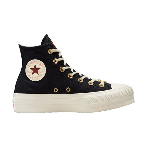 Converse Womens CT Lift Canvas Hi Valentines - Black Platform Chucks, Converse Womens, Chuck Taylor All Star Lift, Custom Converse, Converse Sneakers, Black Platform, Black Wedges, Converse High Tops, Black Heart