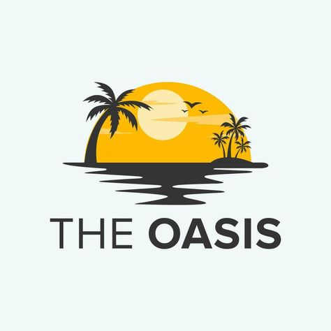 The Oasis Beach Simple Logo Oasis Logo Design, Oasis Aesthetic, Podcast Logos, Oasis Logo, Free Logos, Beach Icon, Water Logo, Bar Logo, The Oasis