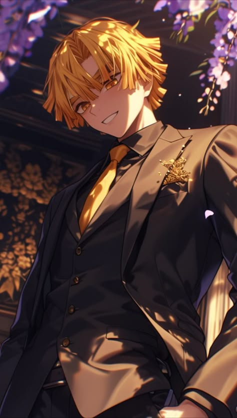 Zenitsu In A Suit, Modern Zenitsu, Demon Slayer Zenitsu Fanart, Demon Slayer Boys, Anime Demon Slayer Zenitsu, Zenitsu Agatsuma Wallpaper, Zenitsu Fanart, Zenitsu Wallpaper, Demon Slayer Zenitsu