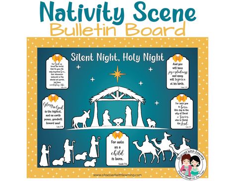 Nativity Scene Bulletin Board, Christian Bulletin Board, Classroom Bulletin Board Set, Christmas Nativity Scene, Christmas Classroom Decor - Etsy Silent Night Bulletin Board, Nativity Bulletin Board Preschool, Nativity Bulletin Board Ideas, Advent Bulletin Boards Catholic, Nativity Scene Bulletin Board, Christmas Sunday School Bulletin Boards, Christmas Church Bulletin Board Ideas, Christian Christmas Bulletin Board Ideas, Posterboard Projects For School