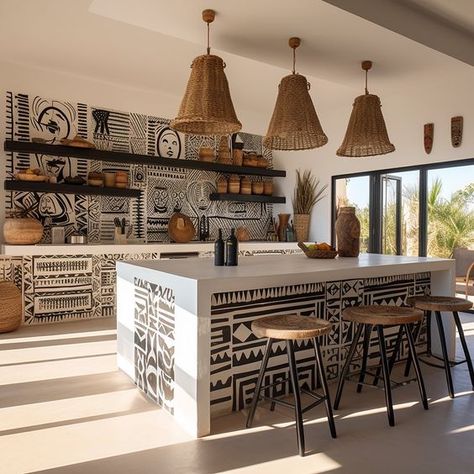 Dream Home Villa on the Beaches of Tulum Kitchen Tulum Design, Tulum Decor, Mexico Villa, Boho Decor Ideas, African Interior Design, African House, African Interior, Sunken Living Room, Ethnic Decor