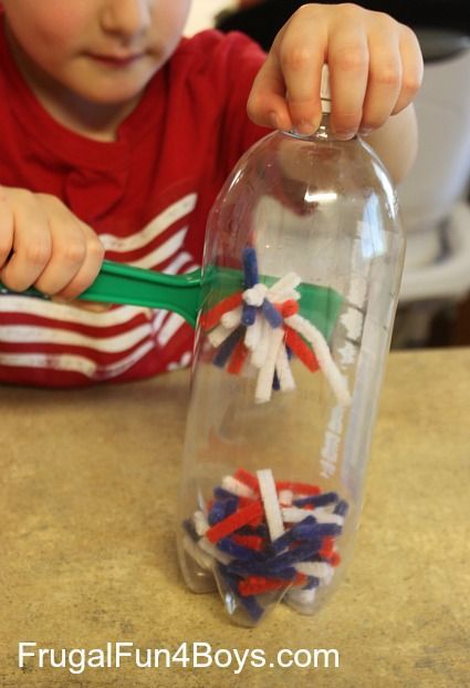 Create a discovery bottle with pipe cleaners and a plastic soda bottle then add a magnet wand for hours of fun. Magnet Science Preschool, Magnetic Experiments For Preschool, Magnets For Preschoolers, Magnet Play Preschool, Magnet Activity Preschool, Preschool Magnet Craft, Magnets Preschool Activities, Magnet Center Preschool, Toddler Magnet Activities