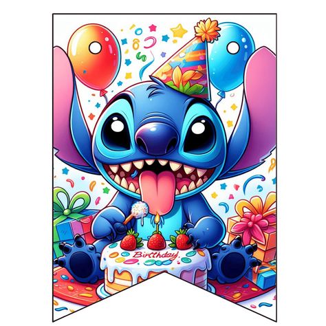 Stitch Happy Birthday Banner Stitch Happy Birthday, Free Birthday Banner, Stitch Party, Stitch Birthday, Animated Emoticons, Free Banner, Party Flags, Cute Stitch, Printable Banner