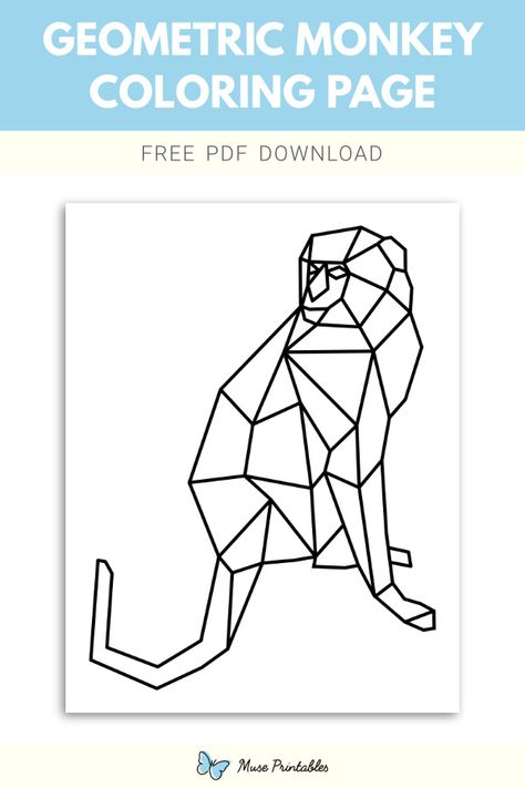 Free printable geometric monkey coloring page. Download it at https://museprintables.com/download/coloring-page/geometric-monkey/ Geometric Monkey, Raffia Weaving, Maths Project, Monkey Coloring Pages, Monkey Drawing, Animal Study, Math Projects, Geometric Animals, Boy Room