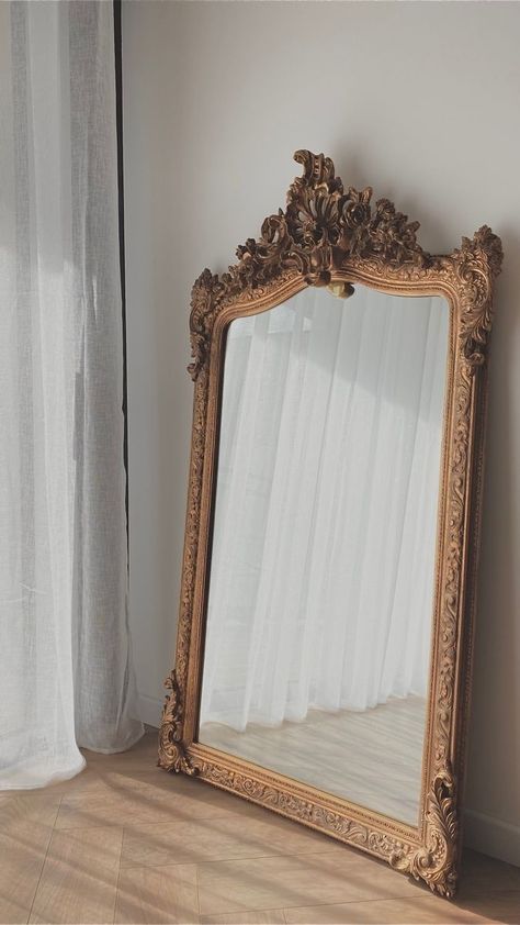 Large Mirror Bedroom Decor, Big Fancy Mirror, Gilded Mirror Decor, Big Gold Mirror Aesthetic, Large Gold Framed Mirror, Cheap Floor Mirrors, French Gold Mirror, French Mirror Living Room, Gold French Mirror