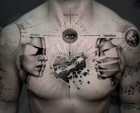 Realism Chest Tattoo Men, Oscar Akermo, Baroque Tattoo, Backpiece Tattoo, Tier Tattoo, La Tattoo, Torso Tattoos, Cool Chest Tattoos, Geometry Tattoo