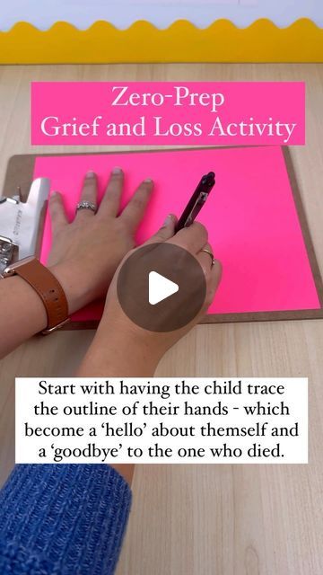 Sara, M.Ed., M.S., NCC on Instagram: "Super simple idea I learned and loved from the grief presentation Alive Hospice (an organization in Nashville) gave to my district a few months ago - Hello Goodbye Hands! It would be a great activity for the first session with kids who’ve had a loved one die. ⁣ ⁣ Sorry that my handwriting is...what it is. I tried my best!" First Session Therapy Ideas, Coping Corner, Play Therapy Activities, Adolescent Therapy, Theoretical Framework, Memory Activities, Child Life Specialist, Mental Health Activities, Counseling Kids