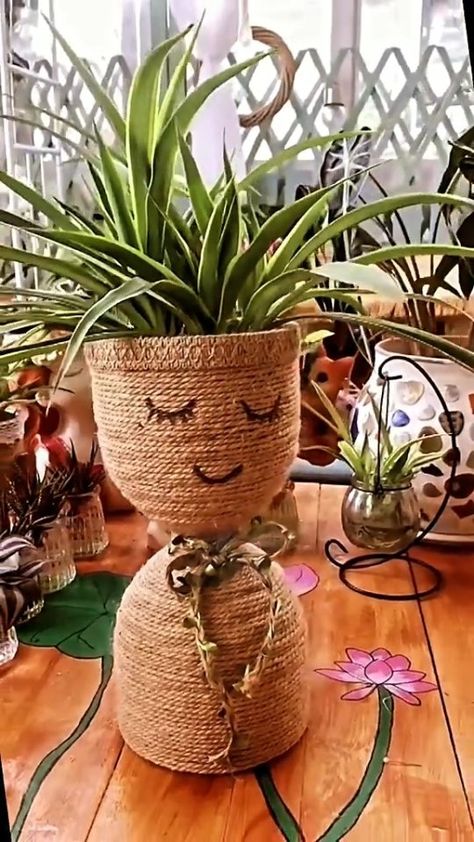 Itsy Bitsy Artsy I Art & Craft I Creative DIY | Turning waste into wonder! 🌿🌸✨ This stunning tree pot, crafted from recycled plastic bottles and adorned with intricately woven jute rope, … | Instagram Recycled Flower Pots Plastic Bottles, Jute Diy Ideas, Plastic Bottle Art Projects, Best Of Waste Creative, Diy With Plastic Bottles, Waste Material Craft Ideas, Jute Decor, Diy Recycle Plastic, Best Out Of Waste Ideas