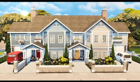 Sims 4 Multi Family House, Sims 4 Base Game Townhouse, For Rent Sims 4 Build, Sims 4 Duplex House, Home The Sims 4, Town House Plans, Ts4 Builds, Sims4 House, Sims Freeplay Houses